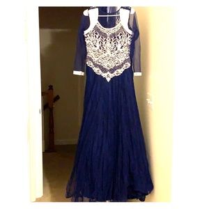 Royal blue gown worn at a family Bollywood wedding